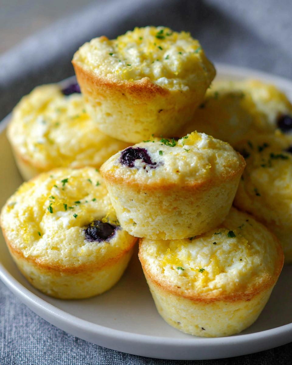 A stack of golden-brown Blueberry and Lemon Zest Cottage Cheese Bites, sprinkled with lemon zest and parsley.