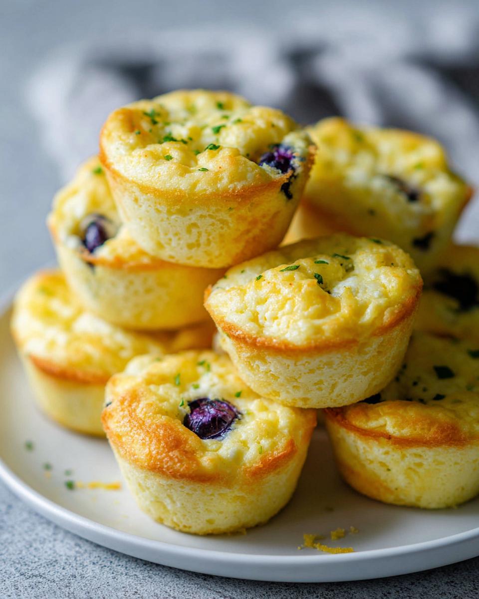 A stack of golden-brown Blueberry and Lemon Zest Cottage Cheese Bites, sprinkled with fresh parsley.