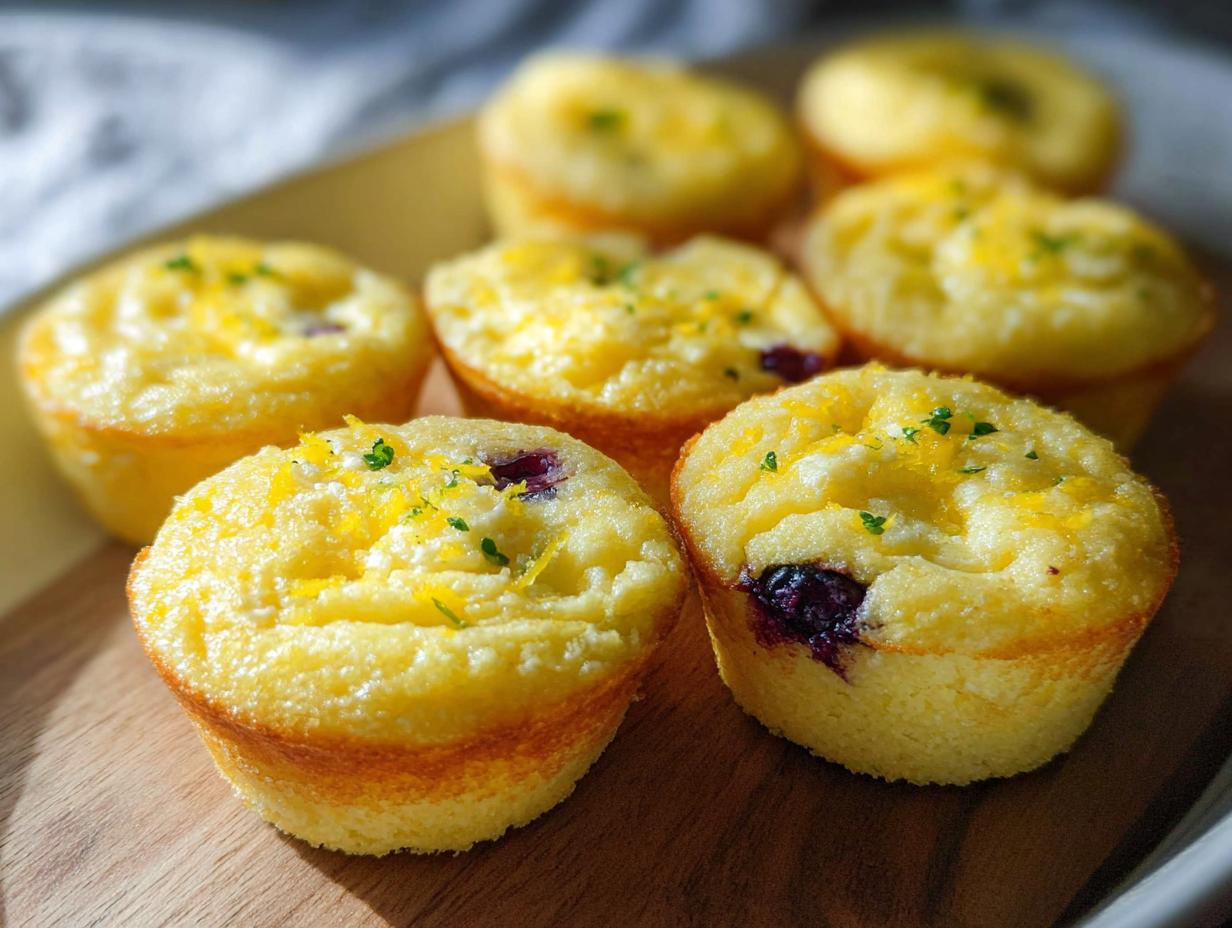 Close-up of golden-brown Blueberry and Lemon Zest Cottage Cheese Bites topped with lemon zest and parsley.