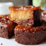 Close-up of mini pineapple upside-down cheesecakes with a rich caramel topping.