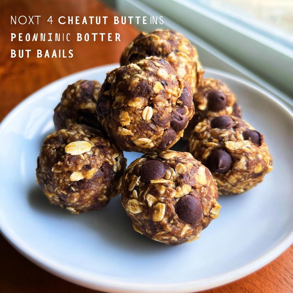 A pile of No-Bake Chocolate Peanut Butter Protein Balls on a white plate, showing oats and chocolate chips.