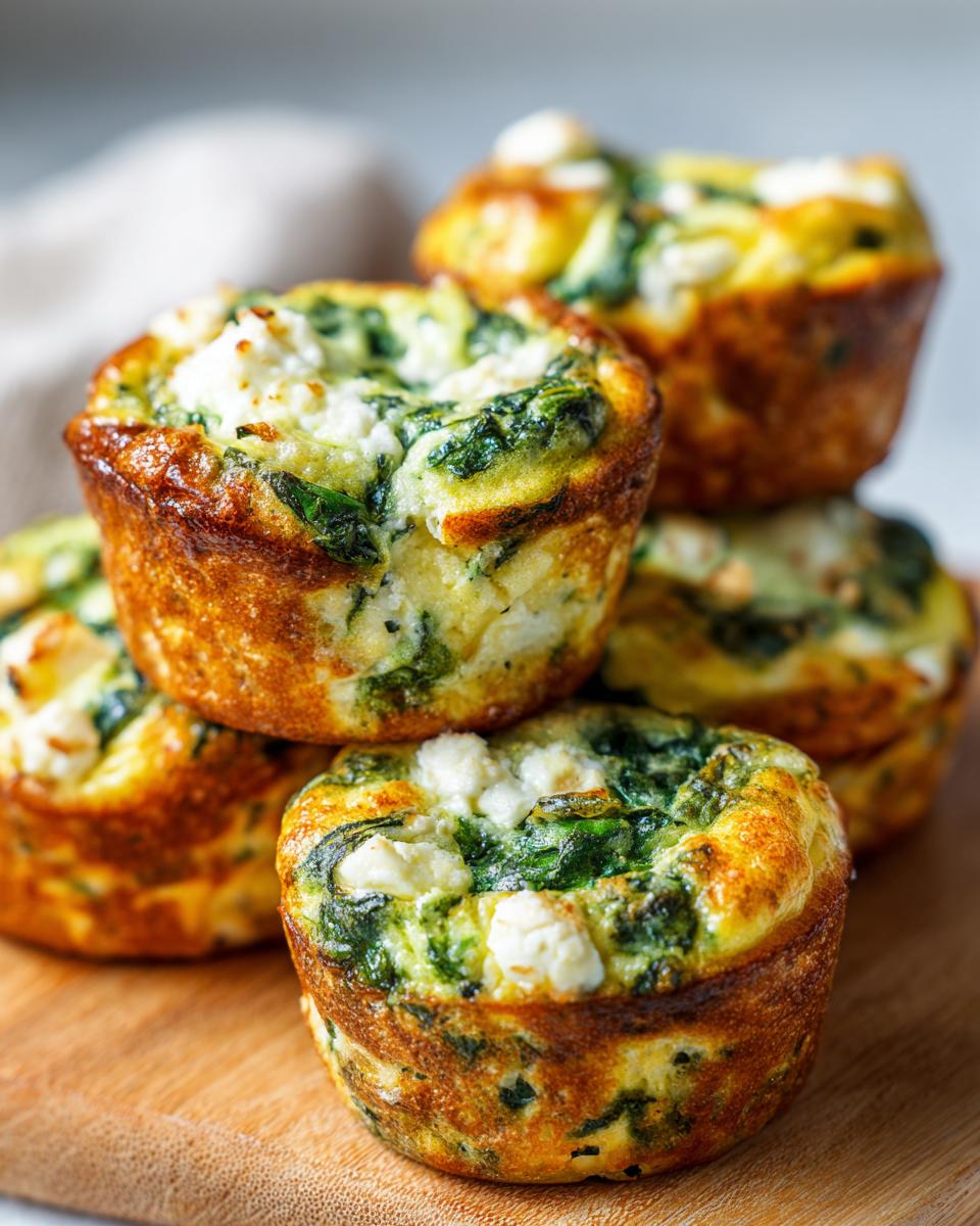 A stack of golden-brown spinach feta egg muffins, a perfect breakfast idea.